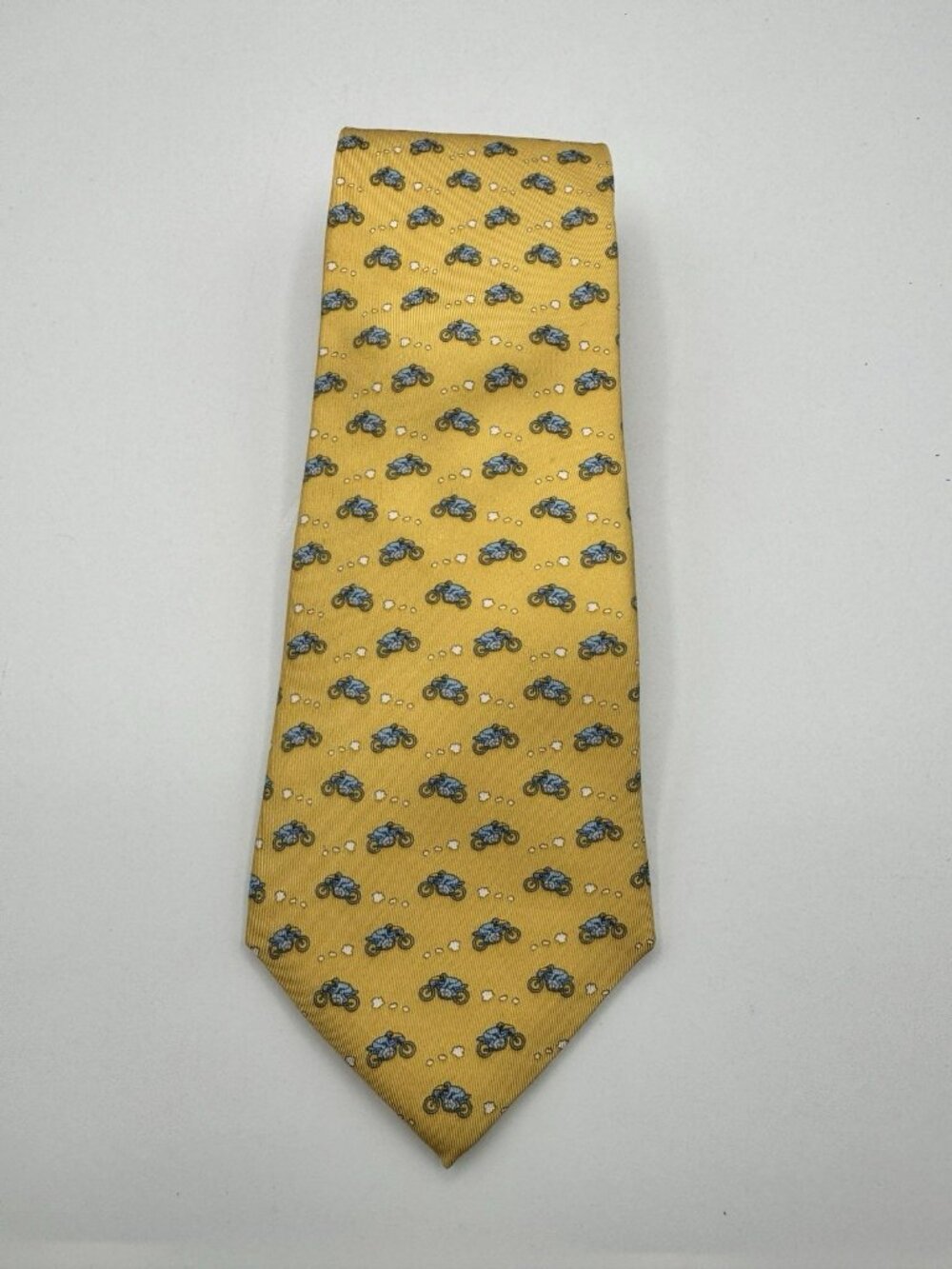 Men’s Salvatore Ferragamo Silk Motorcycle Yellow Blue Necktie